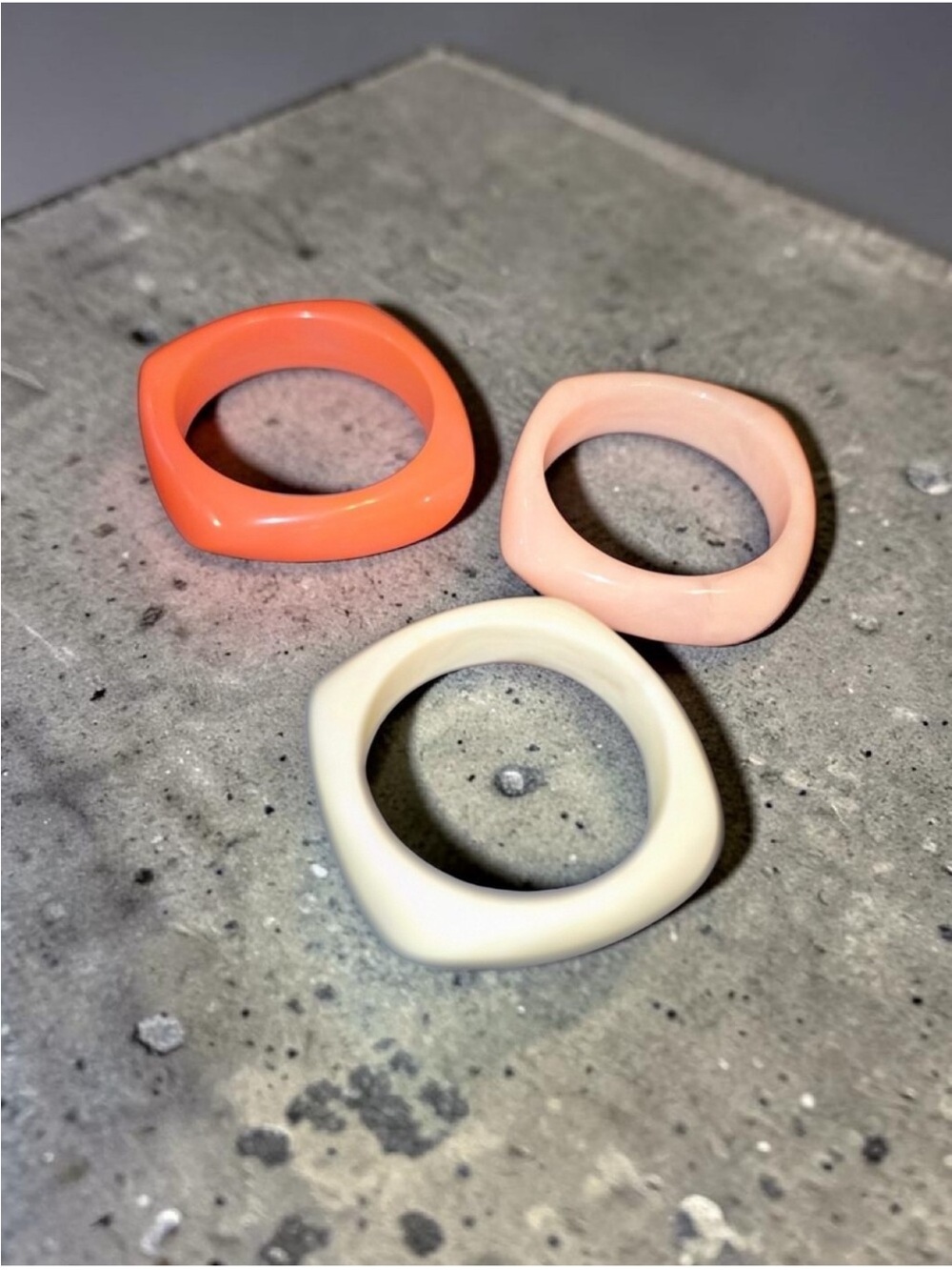 Piper K Three Square Resin Rings in Coral, Peach & Cream